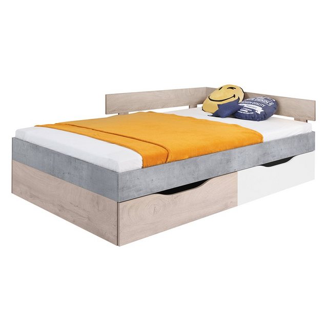 Lomadox Funktionsbett SEATTLE-133, Jugendbett 120x200cm, Beton/Eiche/weiß, günstig online kaufen