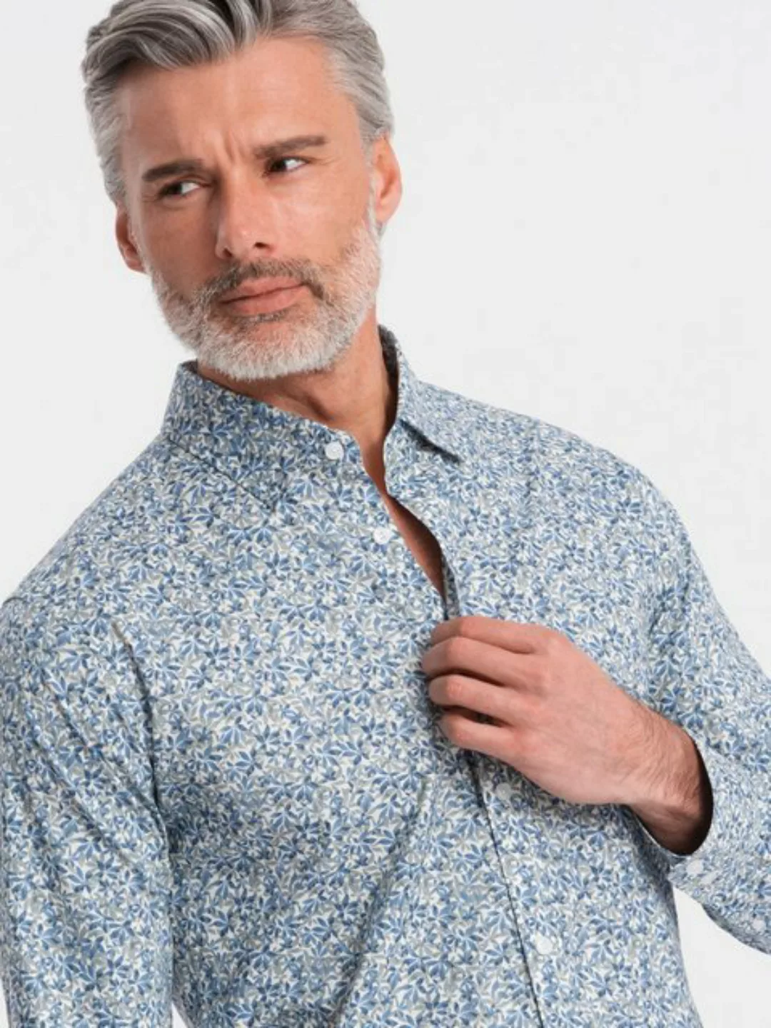 OMBRE Langarmhemd Herrenhemd SLIM FIT mit feinem Blattmuster günstig online kaufen