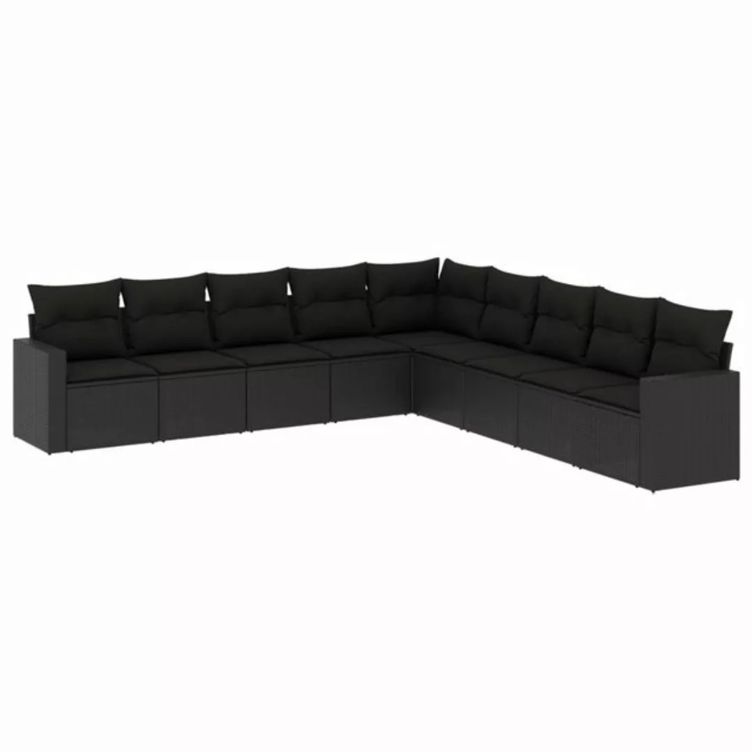 vidaXL Sofaelement 9-tlg. Garten-Sofagarnitur mit Kissen Schwarz Poly Ratta günstig online kaufen