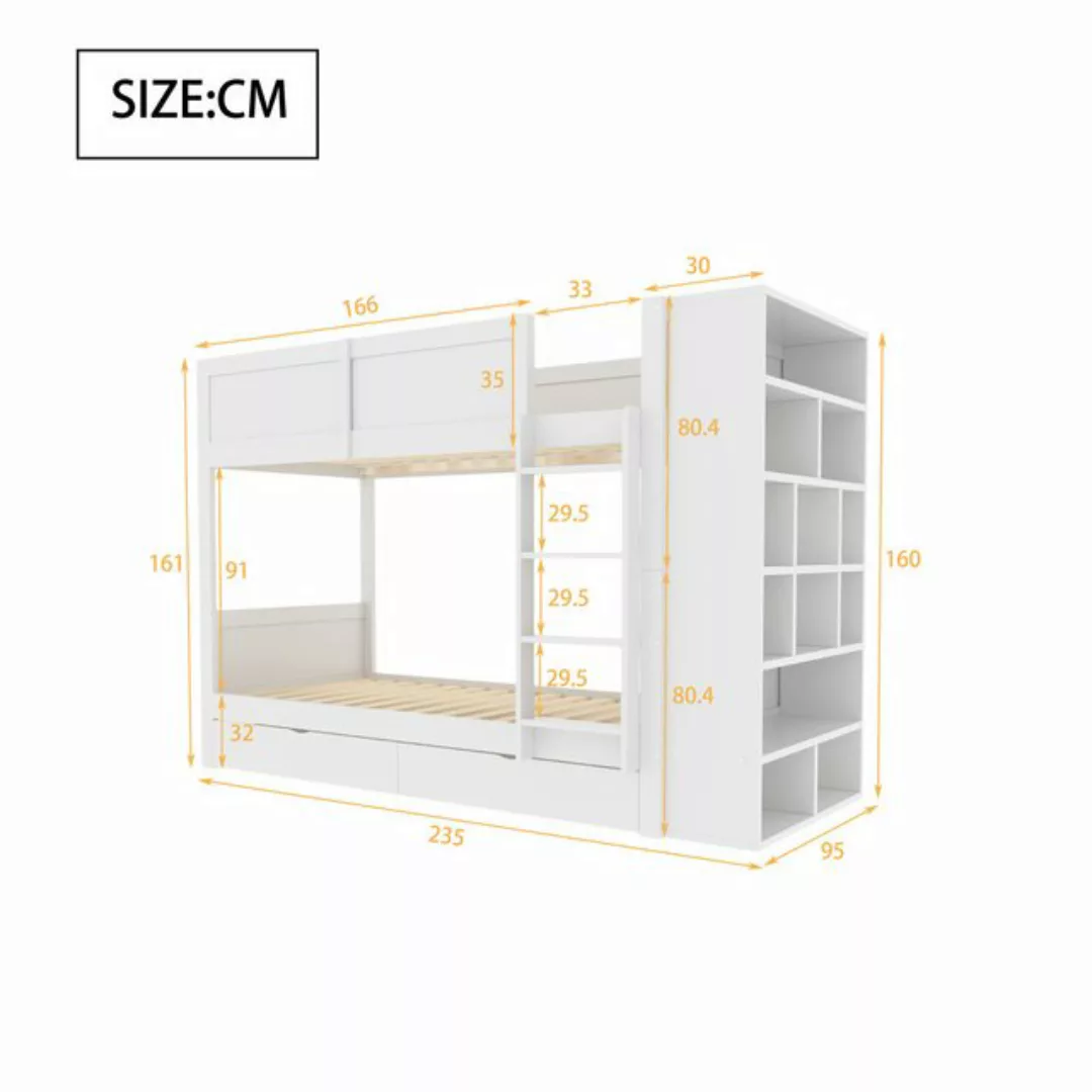 Flieks Etagenbett, Massivholz Kinderbett 90x200cm mit Seitenschrank und 2 S günstig online kaufen