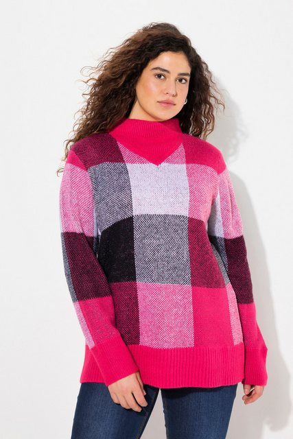 Ulla Popken Strickpullover Pullover Karomuster Stehkragen Langarm günstig online kaufen