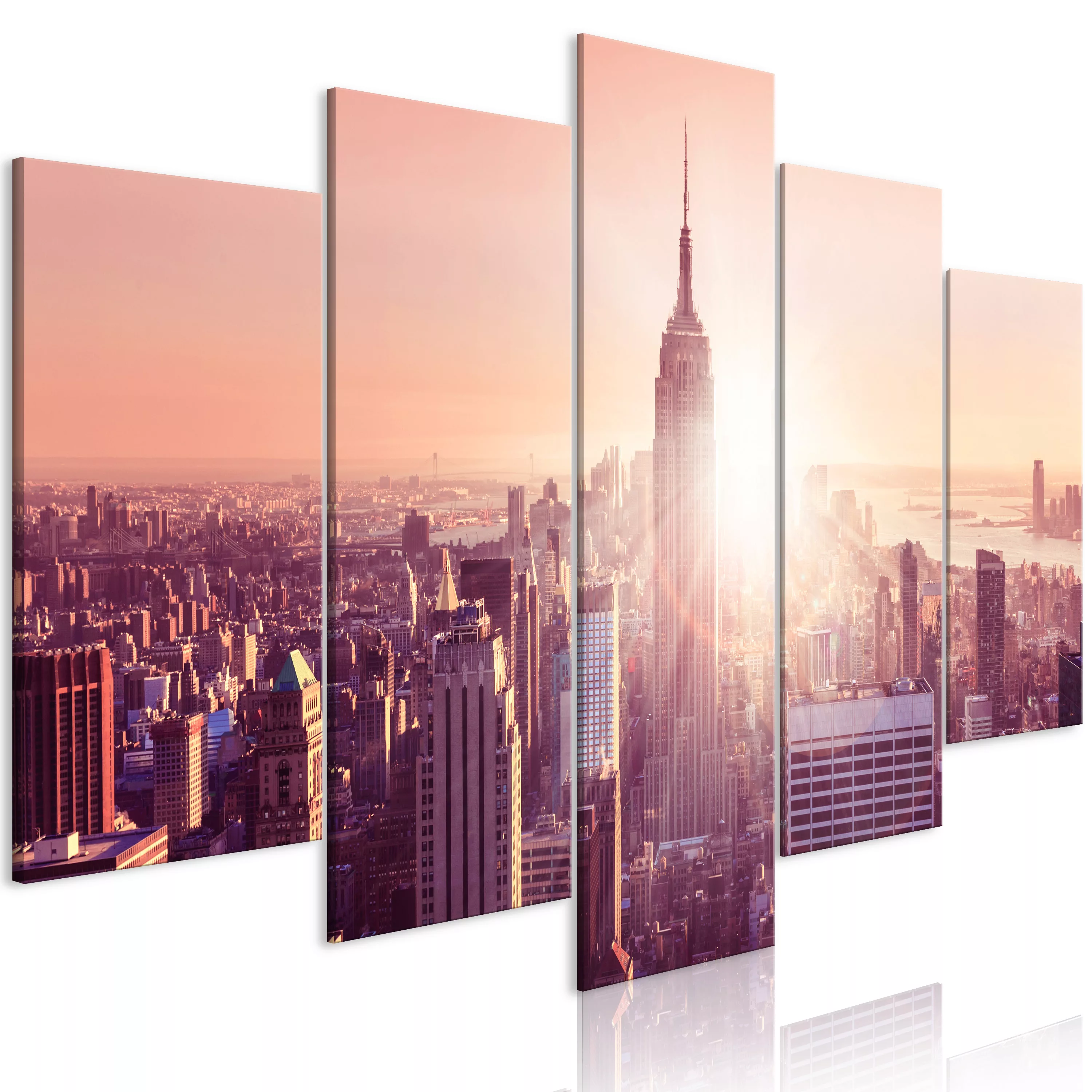 Wandbild - Sun Over Manhattan (5 Parts) Wide Orange günstig online kaufen