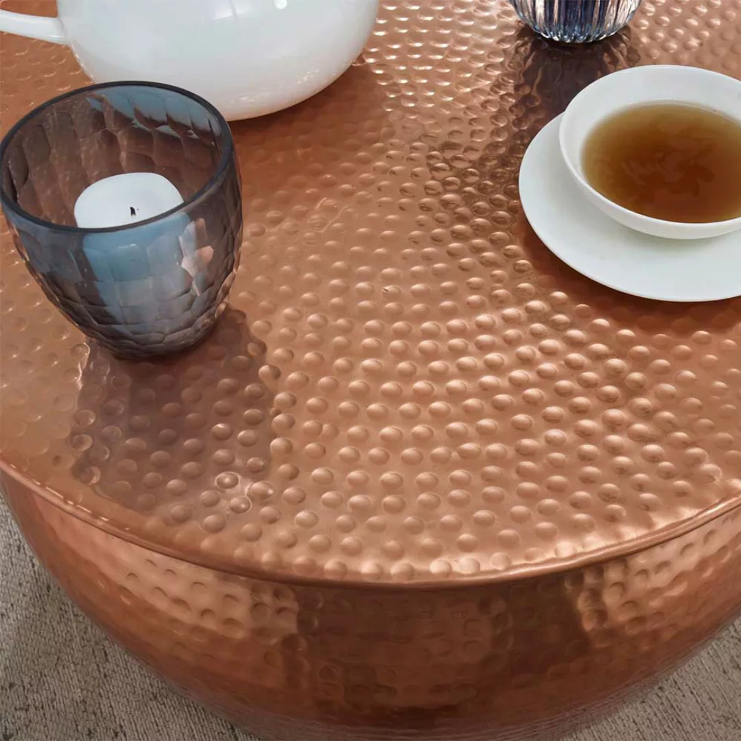 Handgearbeiteter Wohnzimmer Tisch in Kupferfarben Aluminium günstig online kaufen