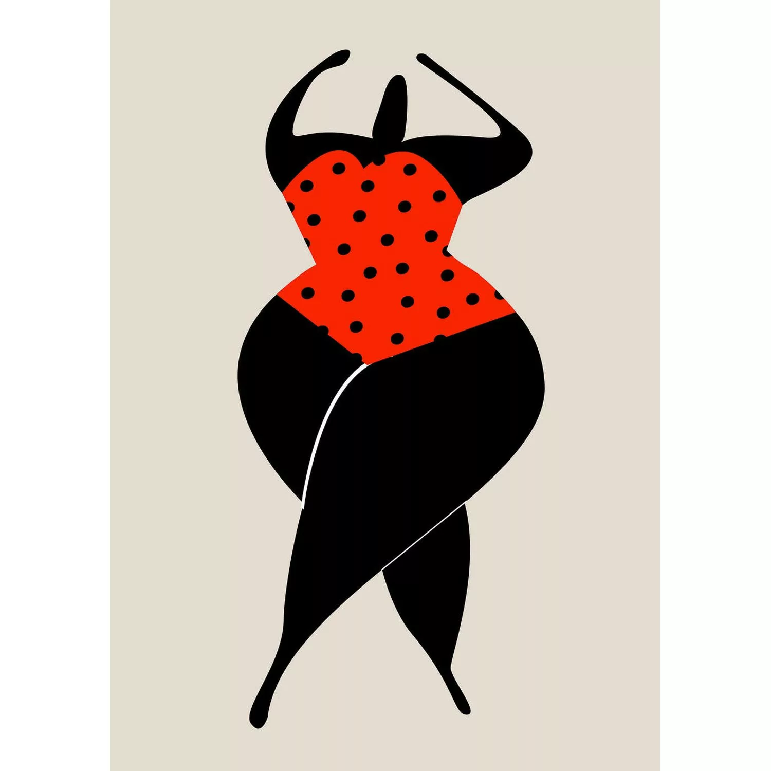 Fototapete Tanzende Frau Schwarz Rot Weiß 2,00 m x 2,80 m FSC® günstig online kaufen