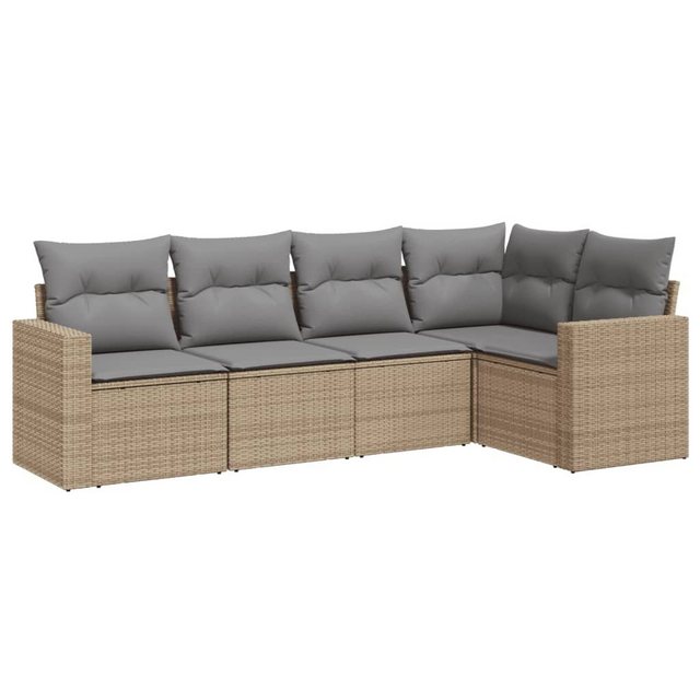 vidaXL Sofaelement 5-tlg. Garten-Sofagarnitur mit Kissen Beige Poly Rattan günstig online kaufen