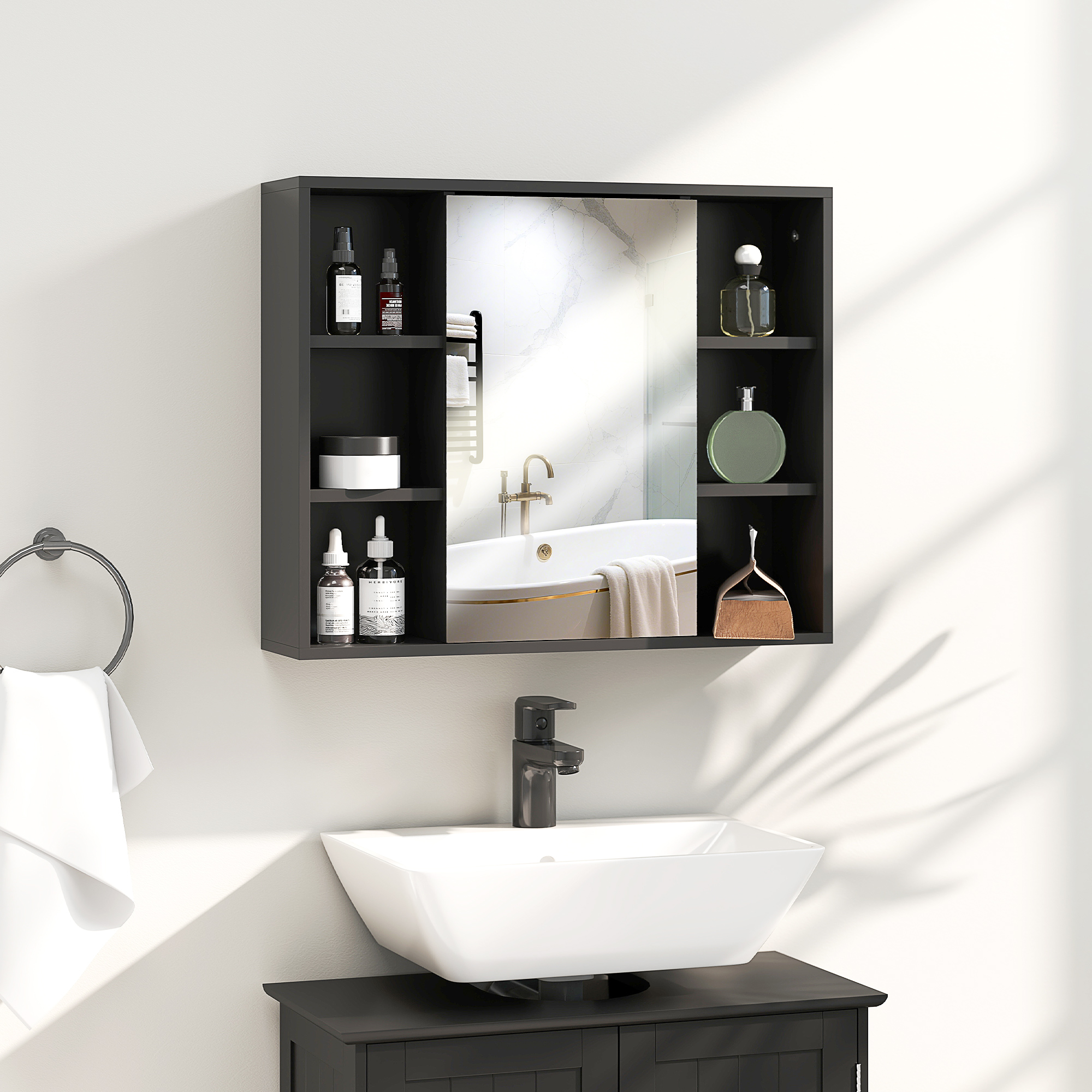 HOMCOM Wandspiegel, Badezimmerschrank mit Spiegel, Badezimmerspiegel mit Au günstig online kaufen