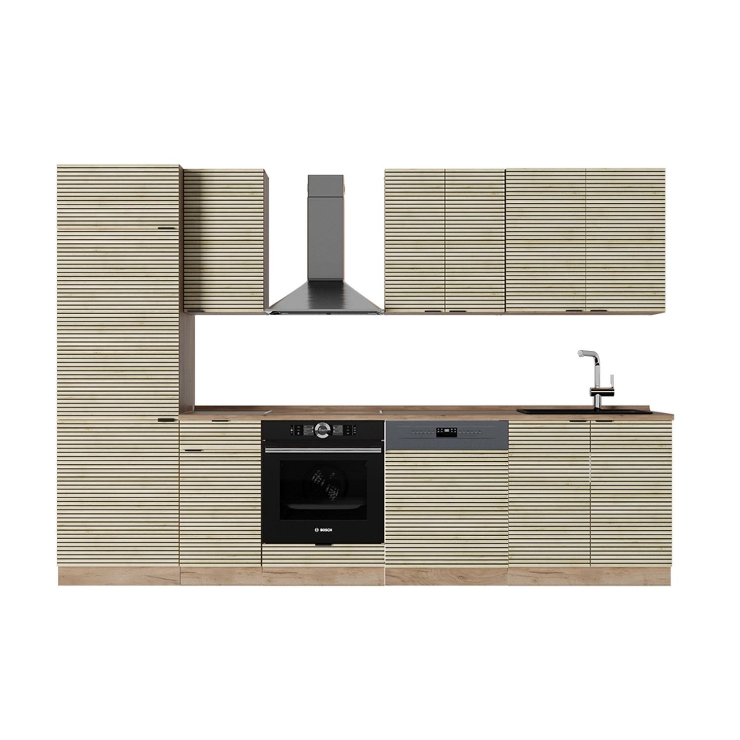 Vicco Fame-Line Küchenzeile Eiche Paneel/Goldkraft Eiche 300 cm AP Eiche günstig online kaufen