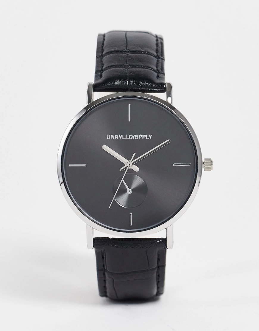 ASOS DESIGN – Klassische Uhr mit schwarzem Ziffernblatt und Armband aus Kun günstig online kaufen
