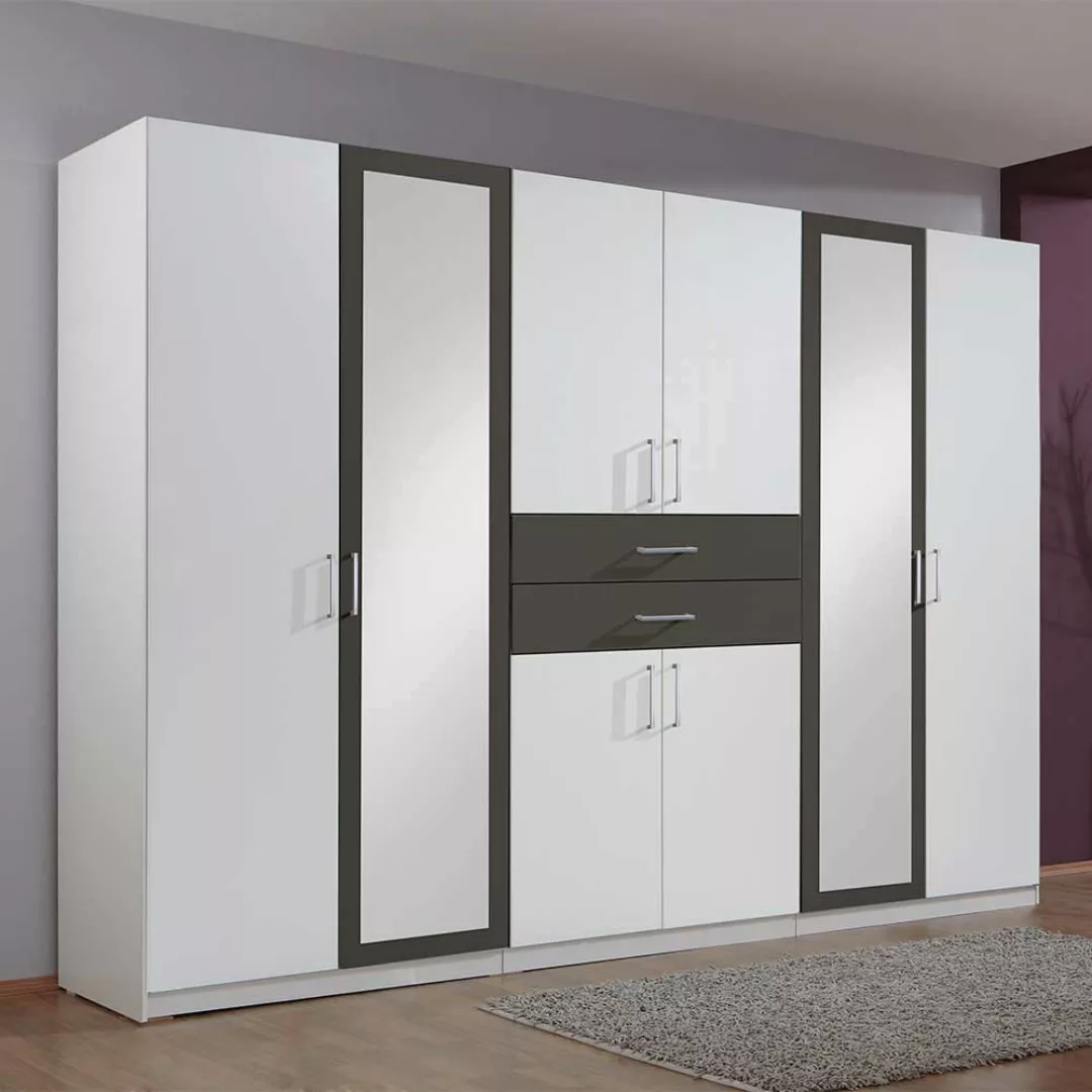 XL Kleiderschrank Schlafzimmer in Weiß und Dunkelgrau 58 cm tief günstig online kaufen