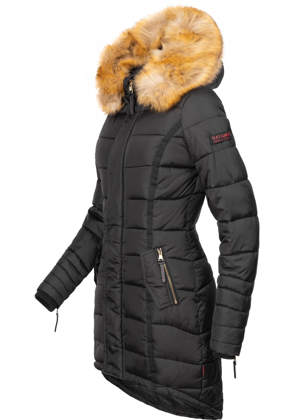 Navahoo Steppmantel Papaya hochwertiger Wintermantel m. edlem Fellimitat günstig online kaufen