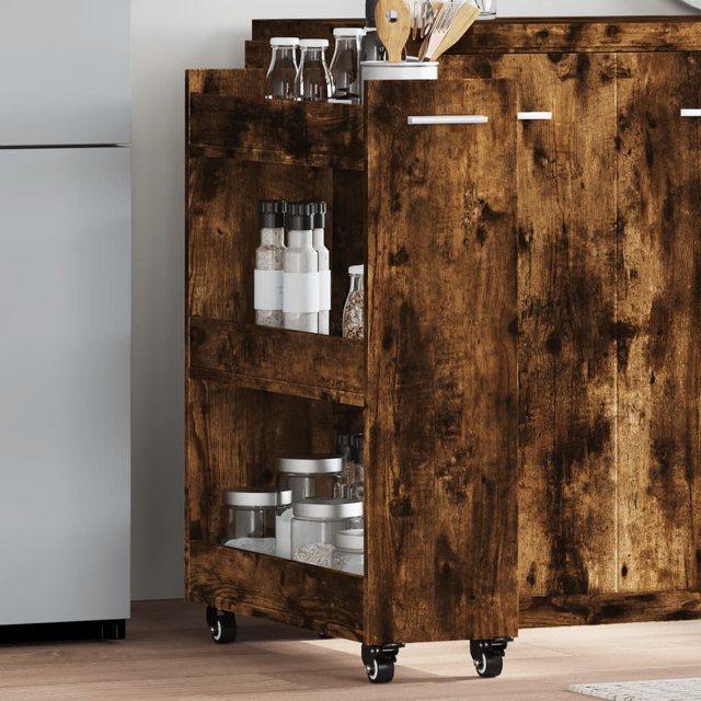 vidaXL Fächerschrank Schrank mit Rollen Räuchereiche 60x22x79 cm Holzwerkst günstig online kaufen