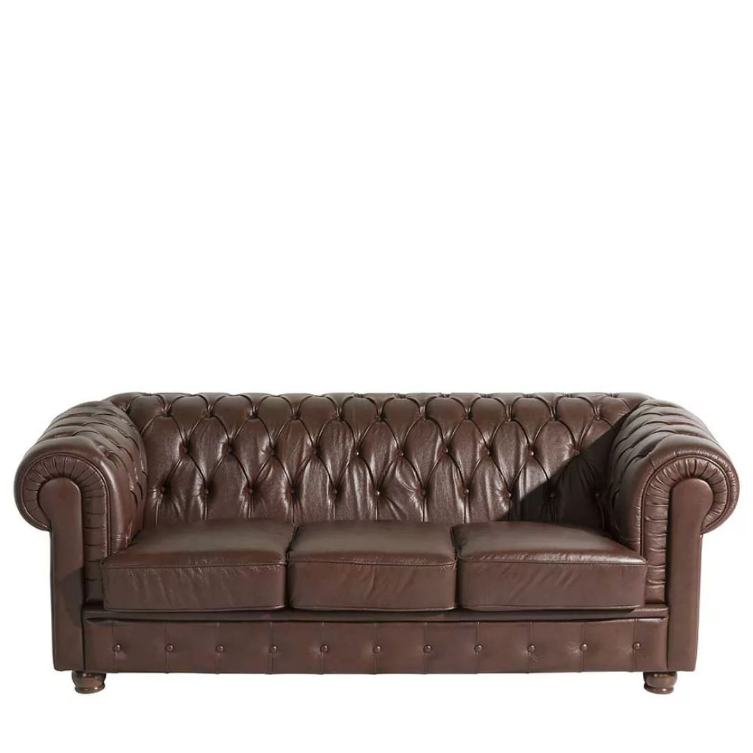 Braunes Dreisitzer Ledersofa im Chesterfield Look 200 cm breit günstig online kaufen