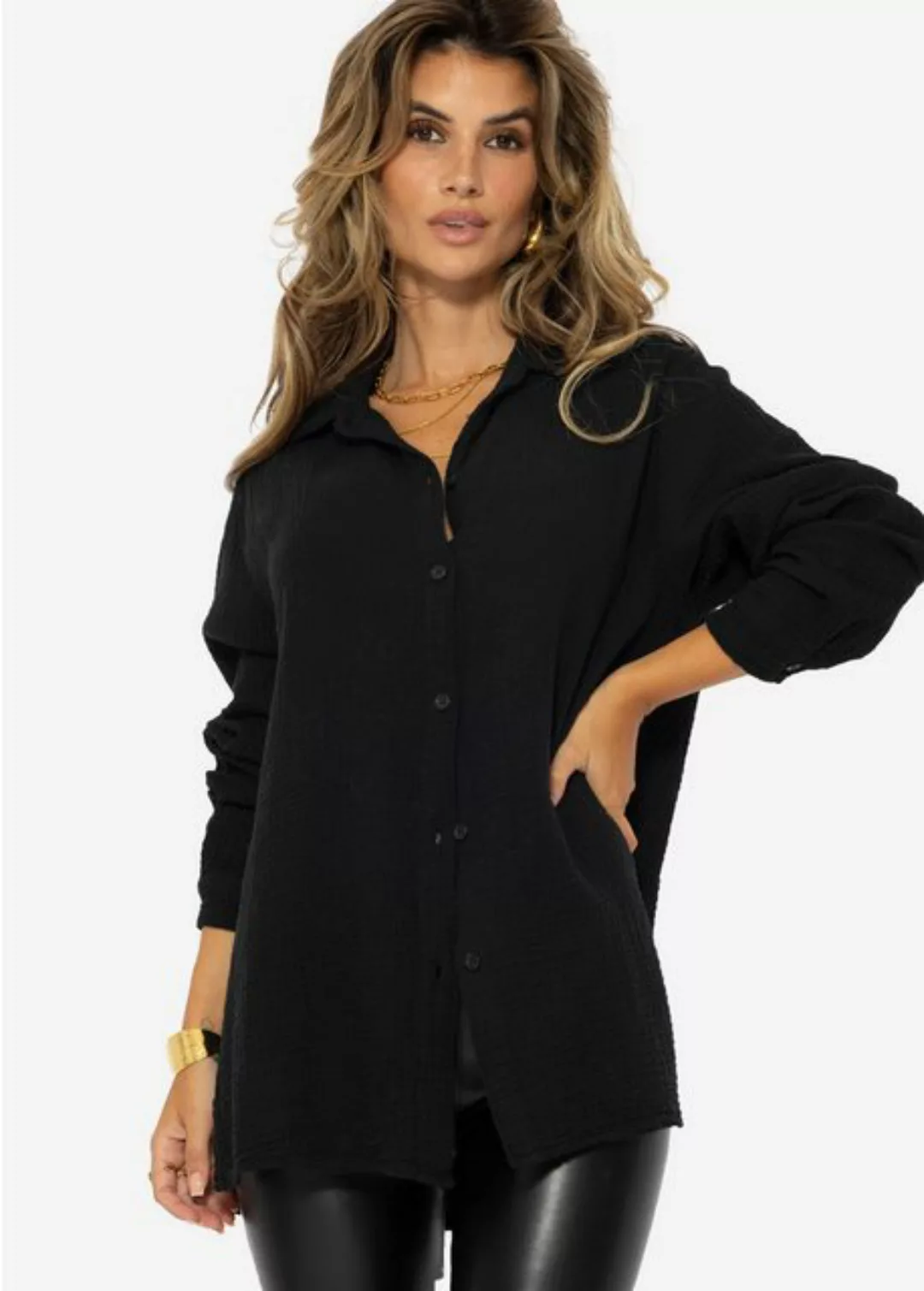 SASSYCLASSY Langarmbluse Klassische Musselin Bluse Damen Langarm Bluse aus günstig online kaufen