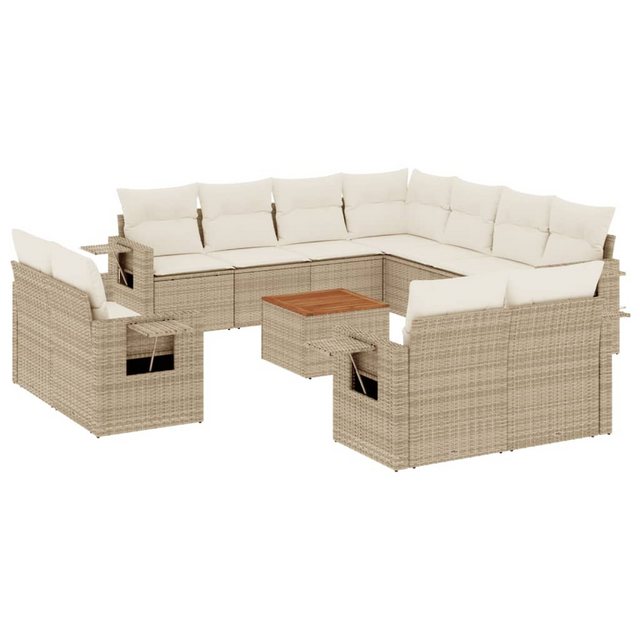 vidaXL Sofaelement 12-tlg. Garten-Sofagarnitur mit Kissen Beige Poly Rattan günstig online kaufen