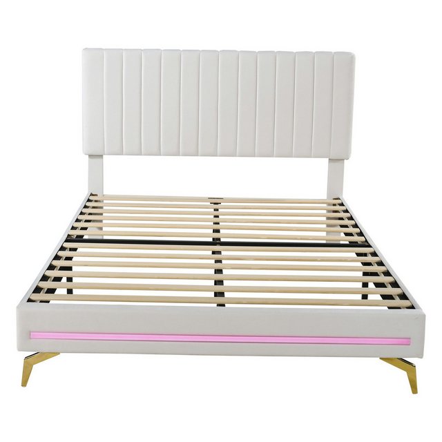 Ulife Polsterbett Doppelbett 140 x 200 cm mit LED-Leuchten, verstellbarem K günstig online kaufen