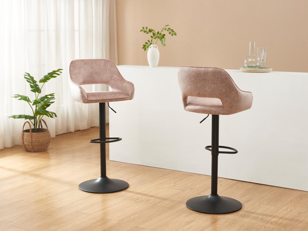 Barhocker 2er-Set - Stoff & schwarzes Metall - Höhenverstellbar - Beige - Z günstig online kaufen