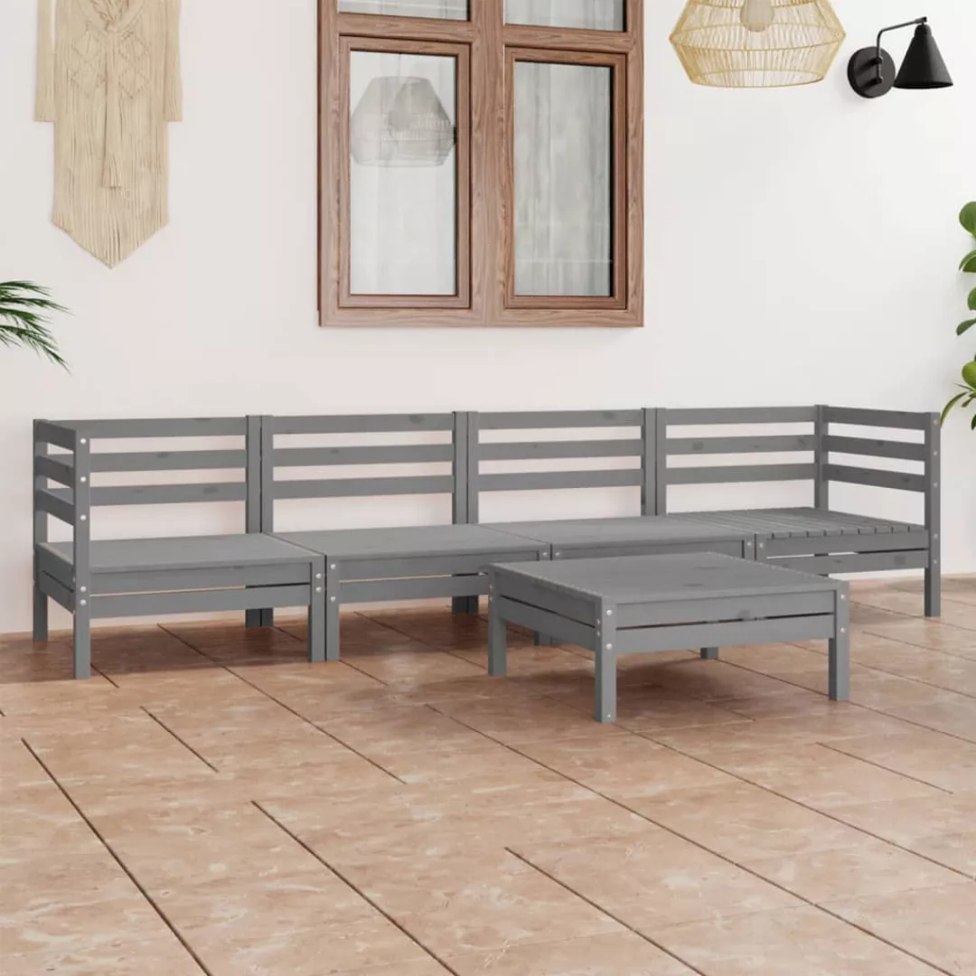 5-tlg. Garten-lounge-set Grau Kiefer Massivholz günstig online kaufen