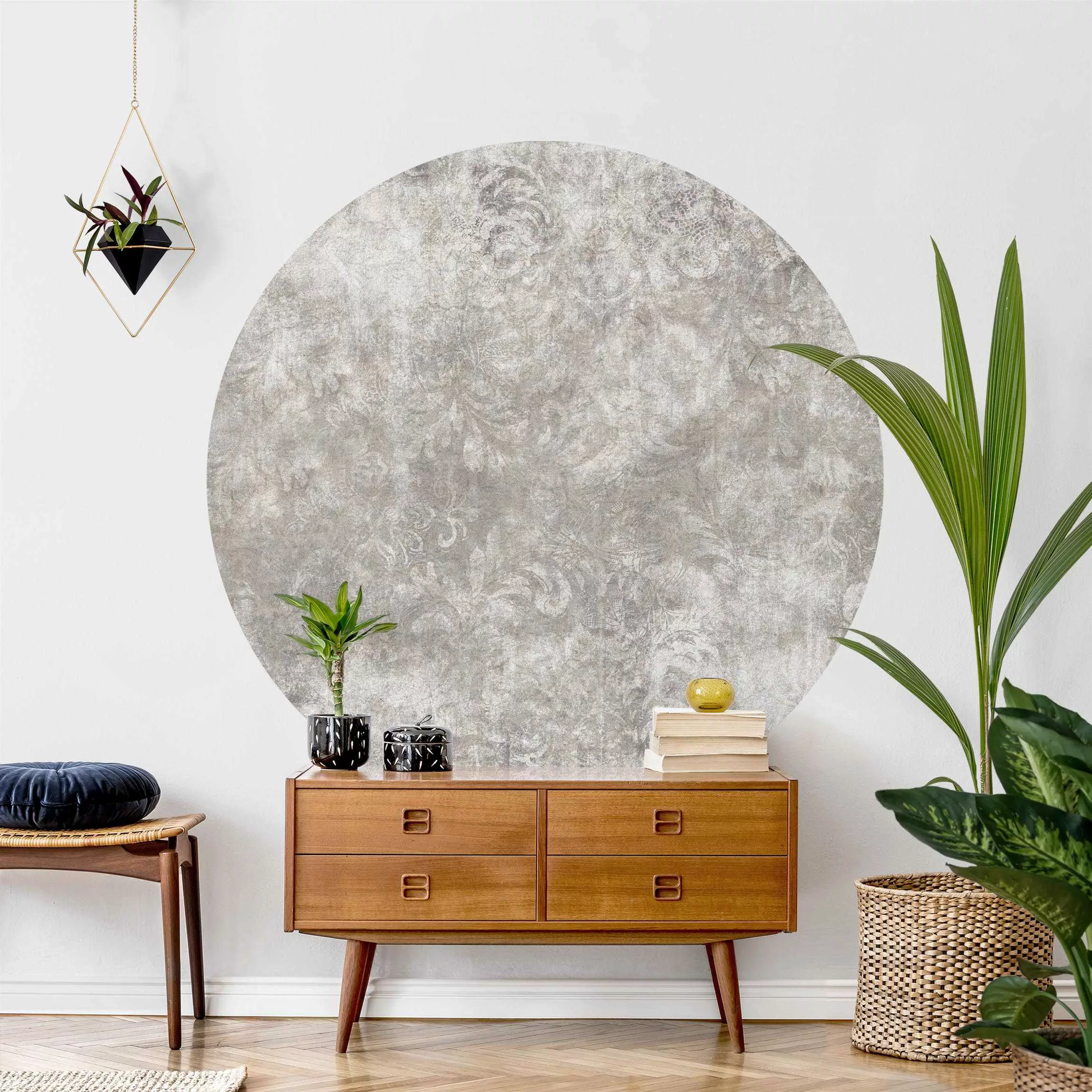 Runde Tapete selbstklebend Strukturierte Oberfläche mit Ornamenten günstig online kaufen
