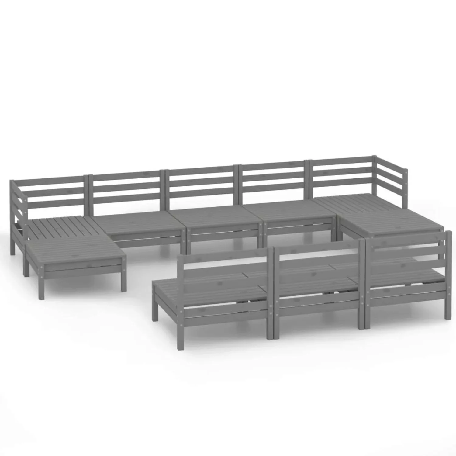 10-tlg. Garten-lounge-set Grau Massivholz Kiefer günstig online kaufen