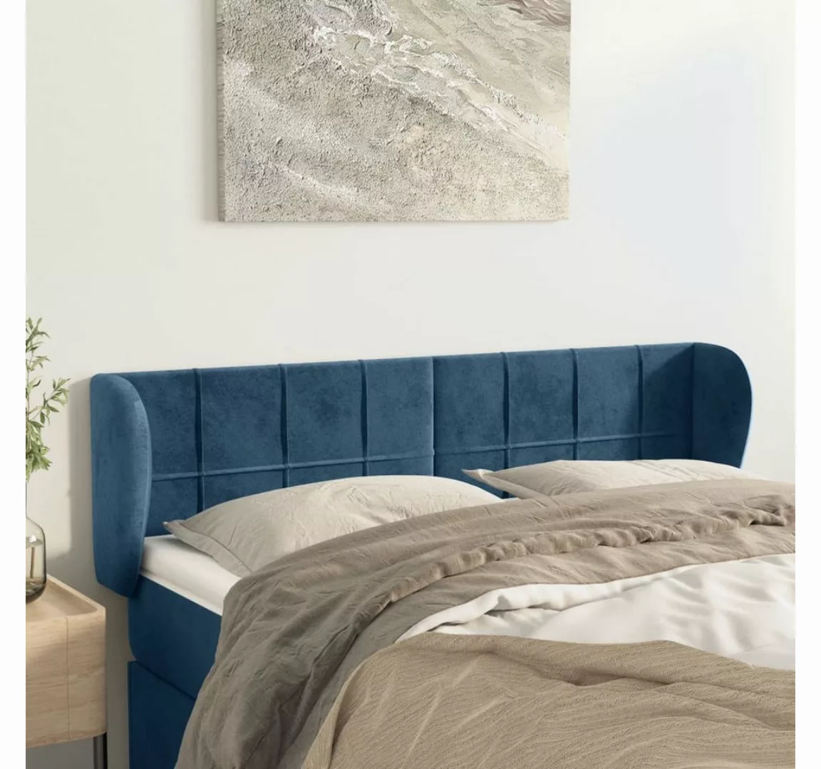 vidaXL Bett, Kopfteil mit Ohren Dunkelblau 147x23x78/88 cm Samt günstig online kaufen