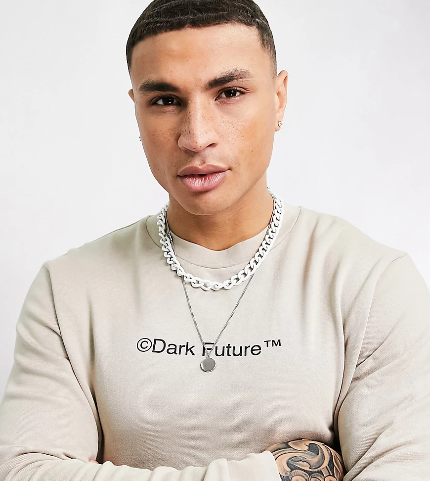 ASOS Dark Future – Sweatshirt in neutralem Farbton mit Logoprint, Kombiteil günstig online kaufen