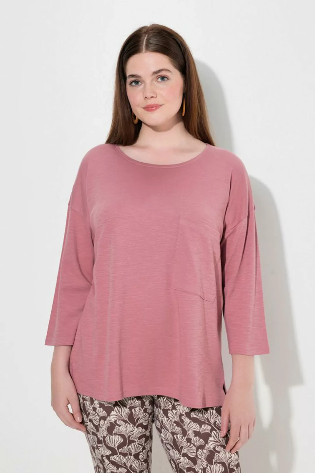 Ulla Popken Rundhalsshirt Shirt Oversized Rundhals 3/4-Arm Biobaumwolle günstig online kaufen