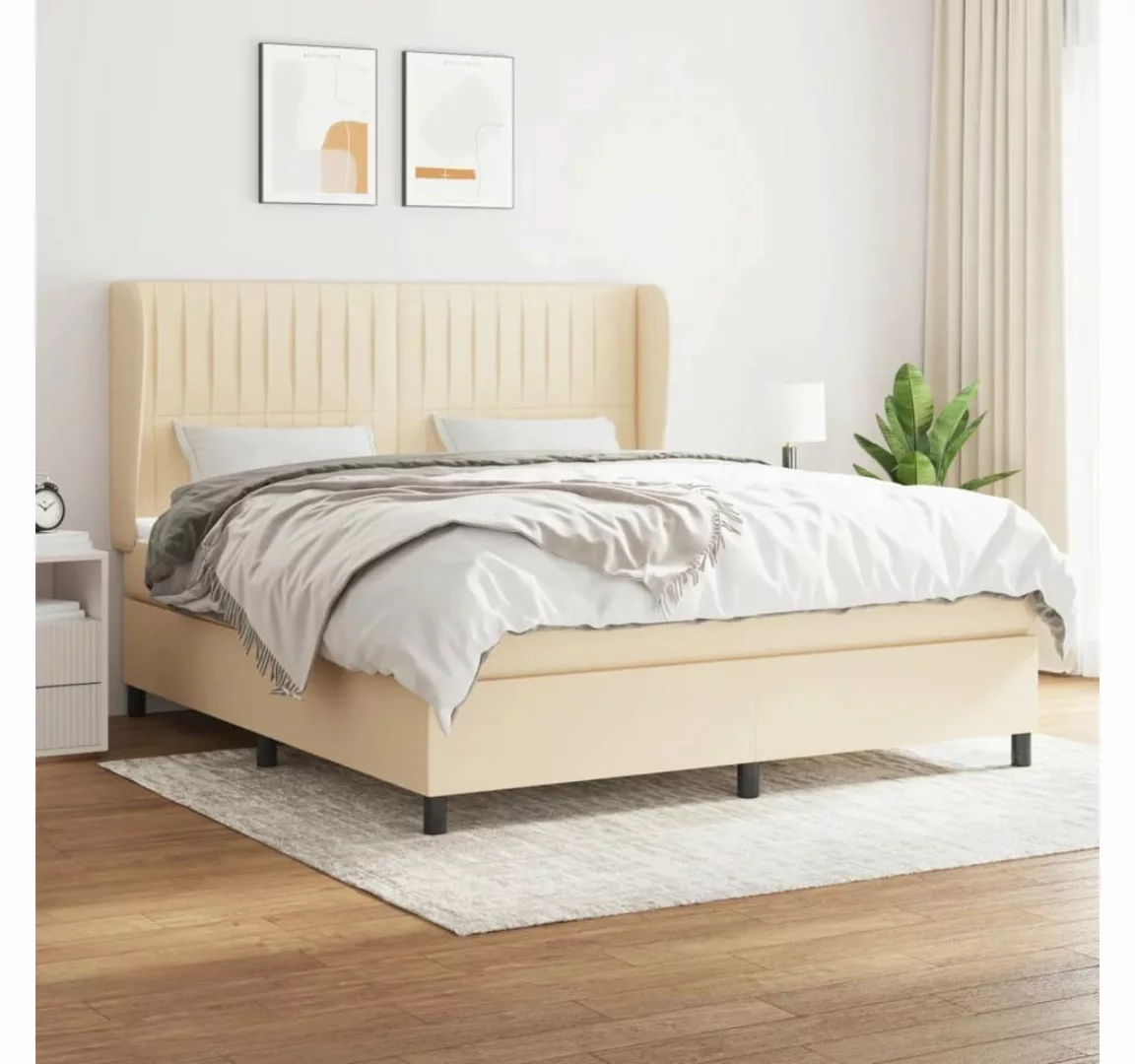 vidaXL Boxspringbett Boxspringbett mit Matratze Creme 160x200 cm Stoff Bett günstig online kaufen