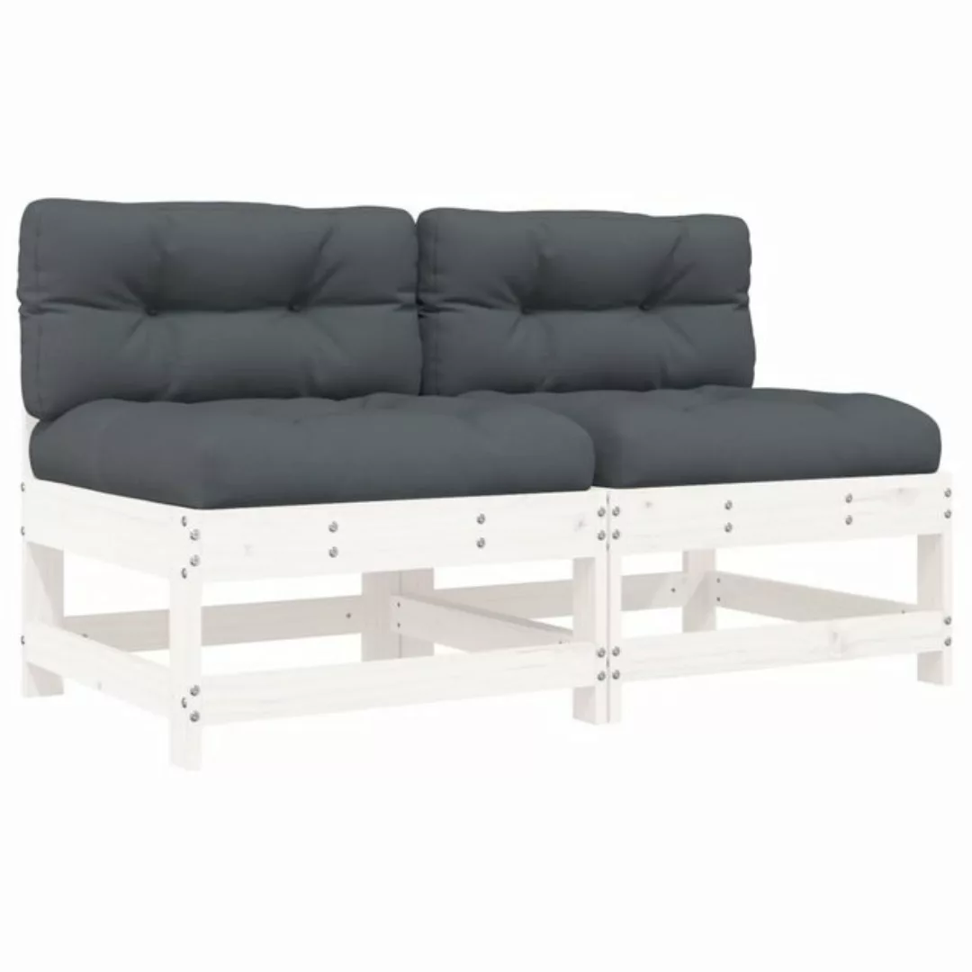 vidaXL Sofaelement Mittelsofas mit Kissen 2 Stk. Weiß Massivholz Kiefer (1 günstig online kaufen