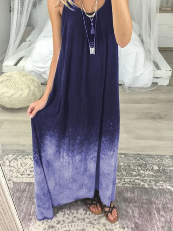 U-Ausschnitt Tie Dye Sleeveless Maxi Kleid günstig online kaufen