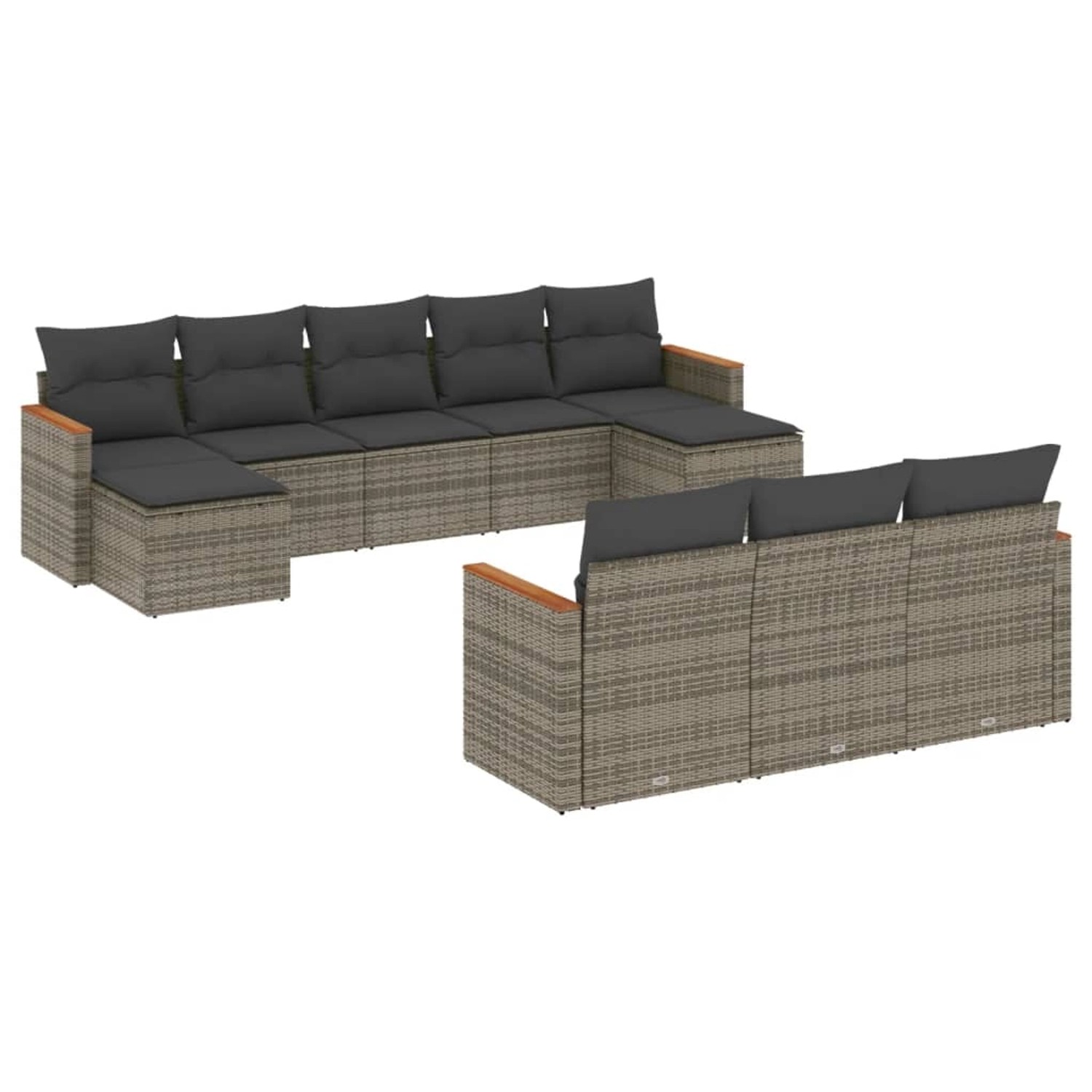 vidaXL 10-Tlg Garten-Sofagarnitur mit Kissen Grau Poly Rattan 3226417 günstig online kaufen