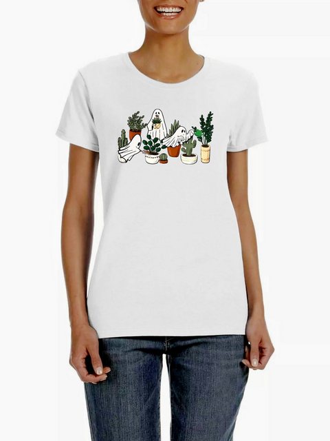 PYL Kurzarmshirt Damen Sommer Casual T-Shirt mit Geist Print Tee günstig online kaufen