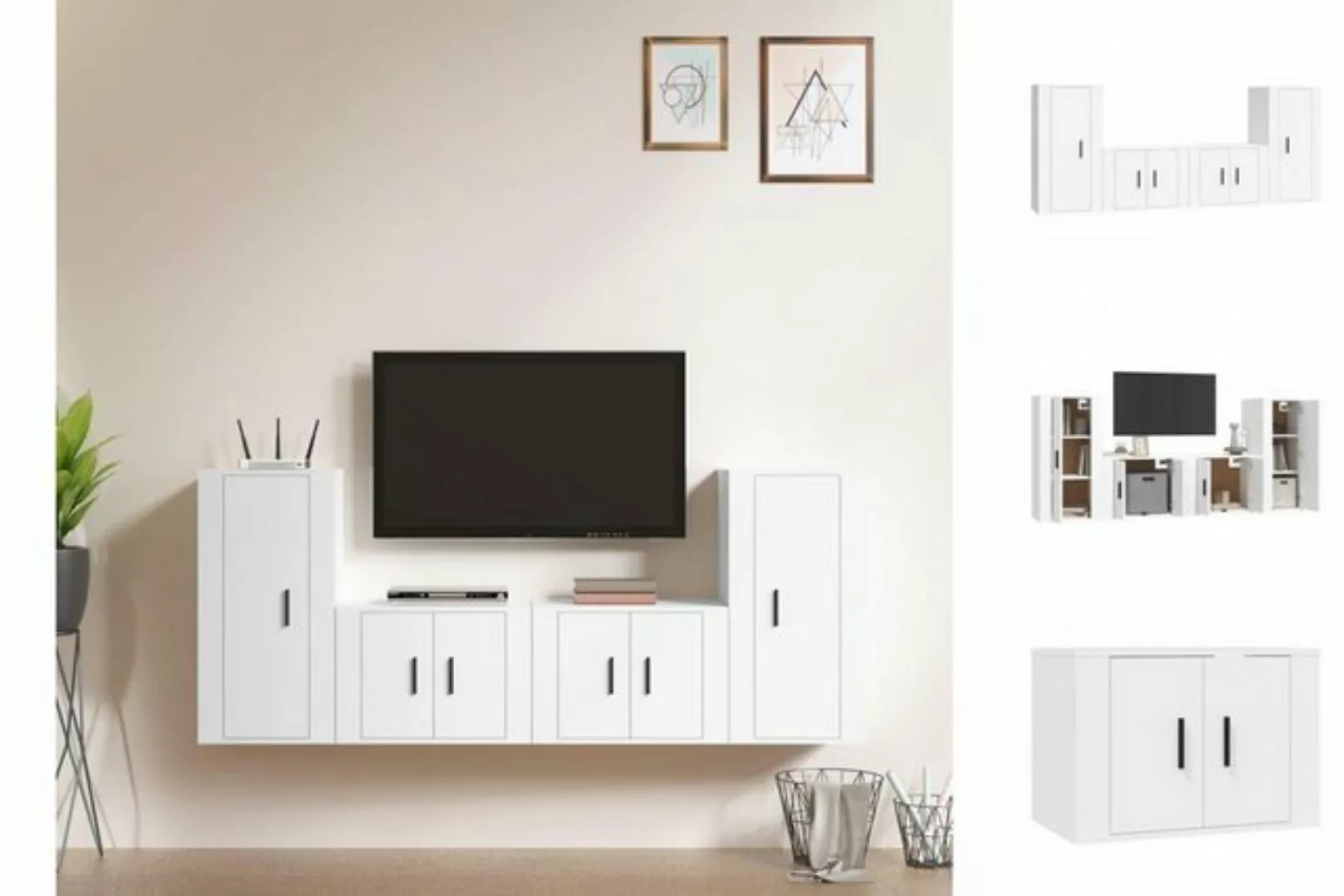 vidaXL TV-Schrank 4-tlg. TV-Schrank-Set Weiß Holzwerkstoff (4-St) günstig online kaufen