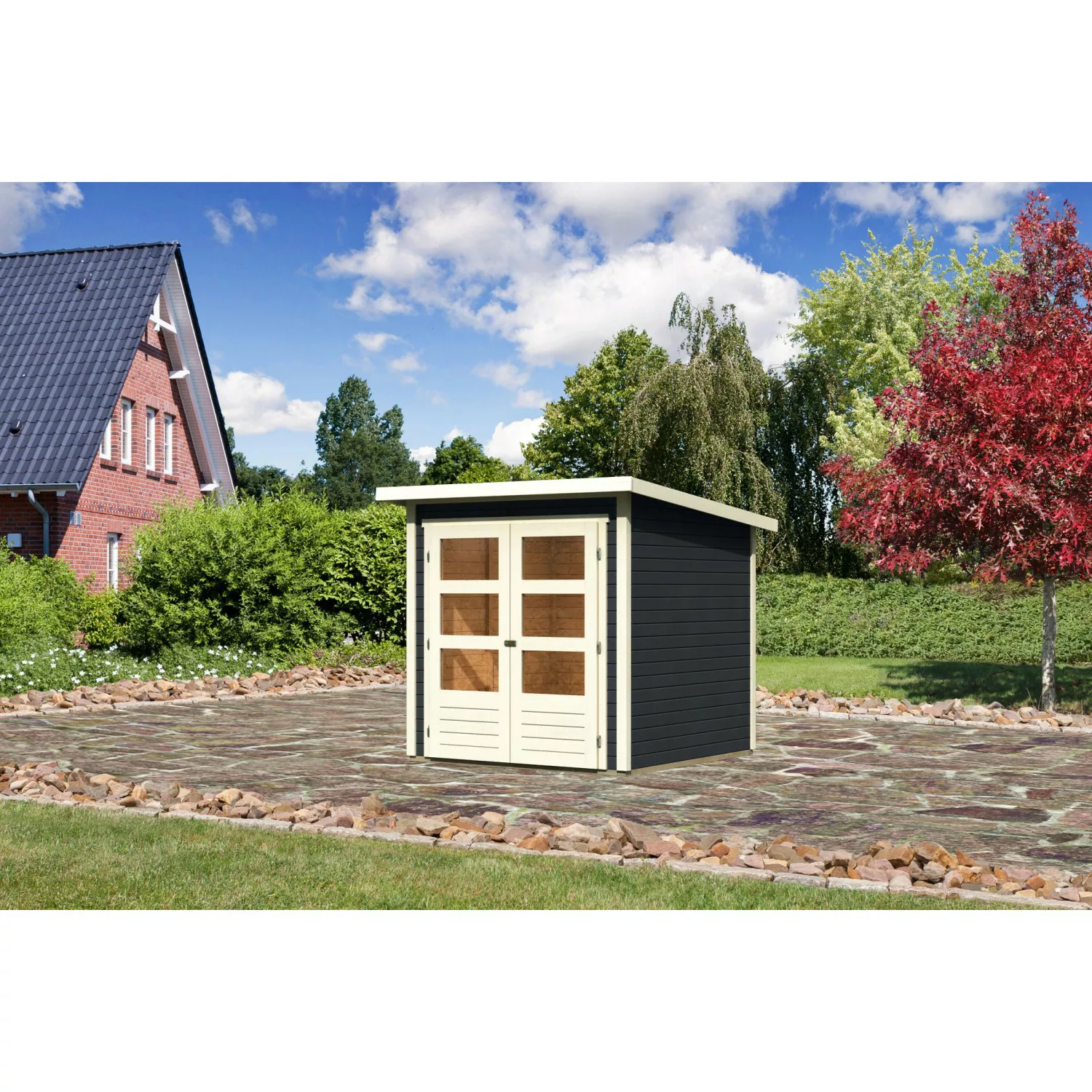 Karibu Gartenhaus/Gerätehaus Stockach 2 Anthrazit 186 cm x 186 cm günstig online kaufen