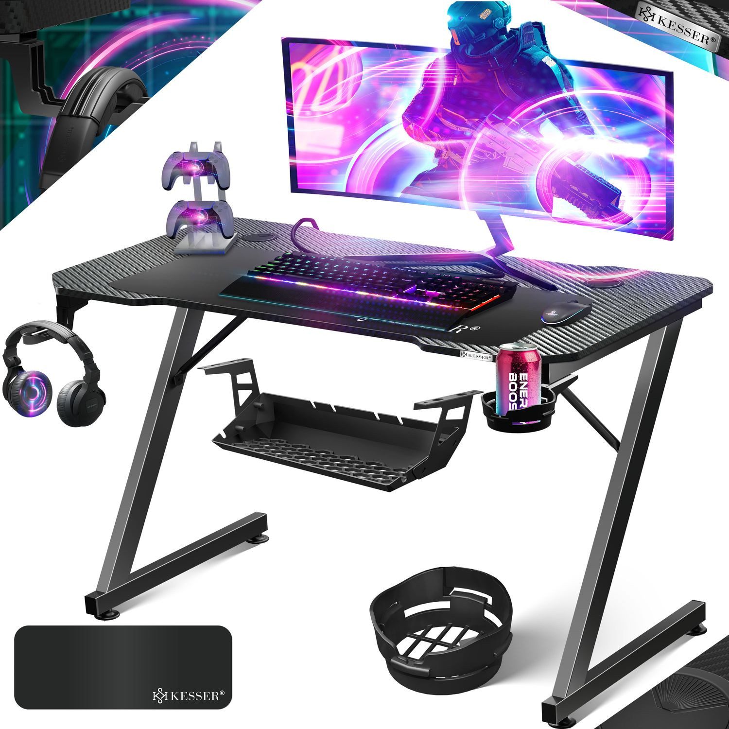 KESSER Gamingtisch, Gaming Schreibtisch mit Getränkehalter günstig online kaufen