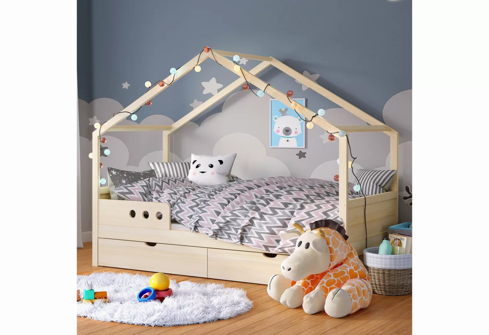 Bellabino Hausbett Bela (Kinderbett 90x200 cm, mit großer Schublade, natur) günstig online kaufen