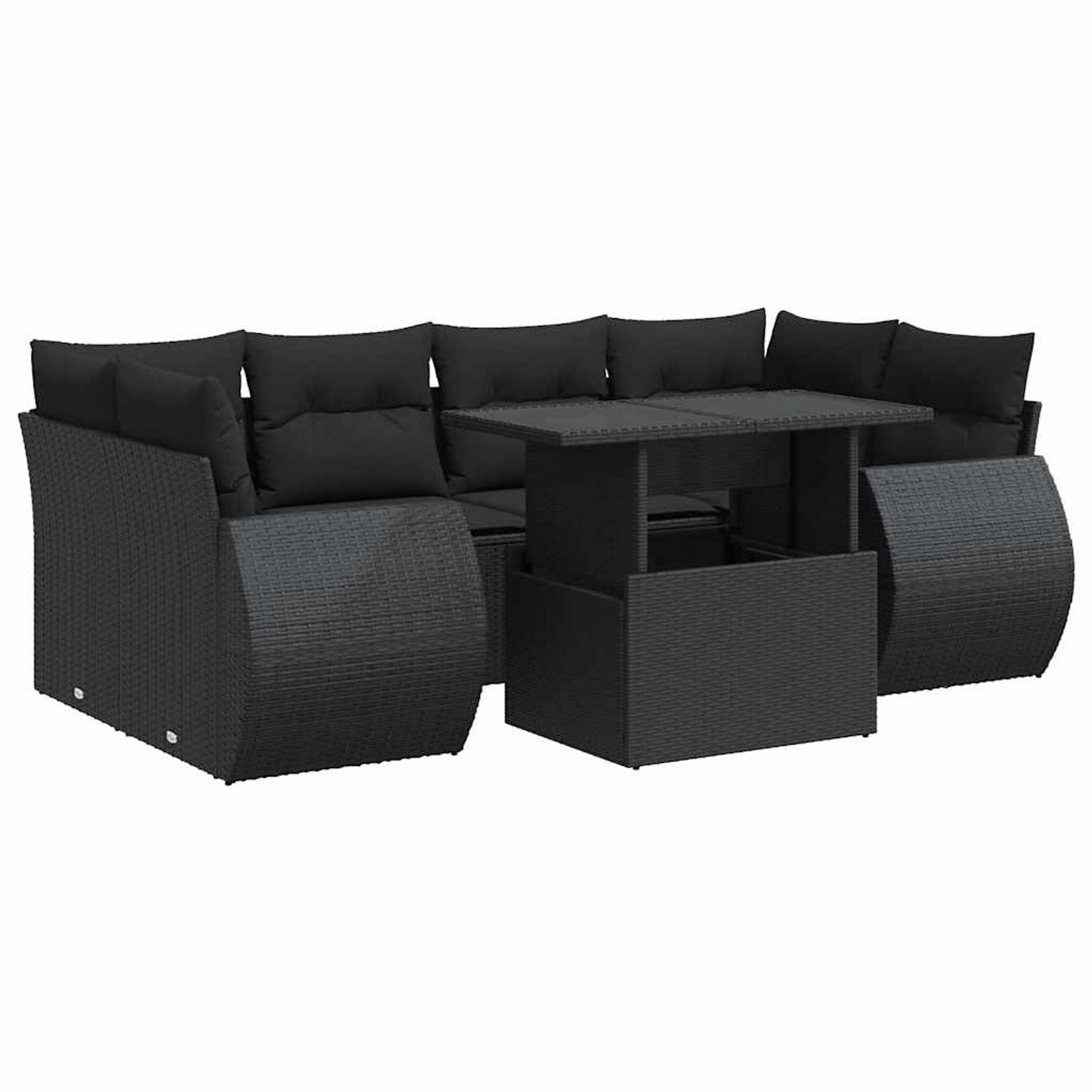 vidaXL 7-Tlg Garten-Sofagarnitur mit Kissen Schwarz Poly Rattan 3326586 günstig online kaufen