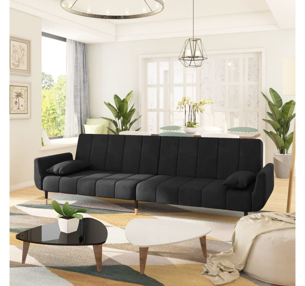 vidaXL Sofa Schlafsofa 2-Sitzer mit 2 Kissen Schwarz Samt Schlafcouch Schla günstig online kaufen