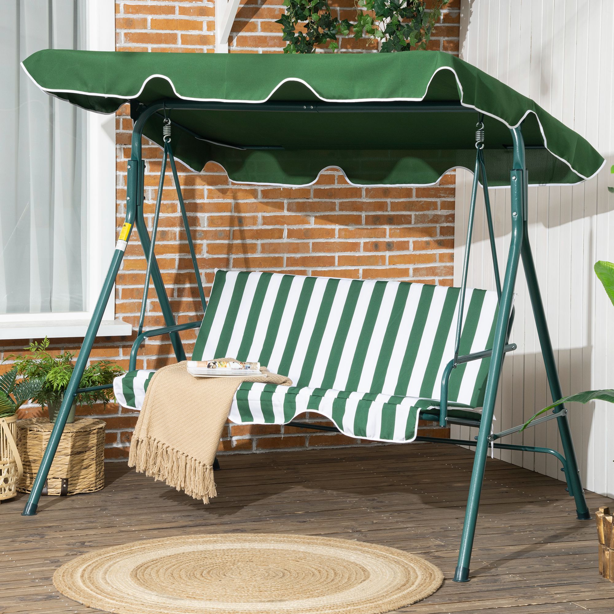 Outsunny 3-Sitzer Gartenwippe mit verstellbarem Dach und stabilem Stahlrahm günstig online kaufen