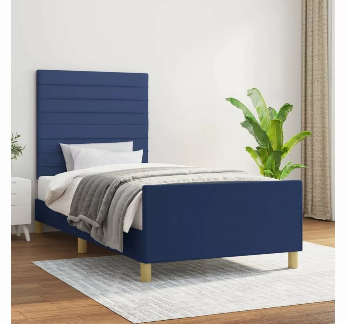 vidaXL Bett Bettgestell mit Kopfteil Blau 80x200 cm Stoff günstig online kaufen