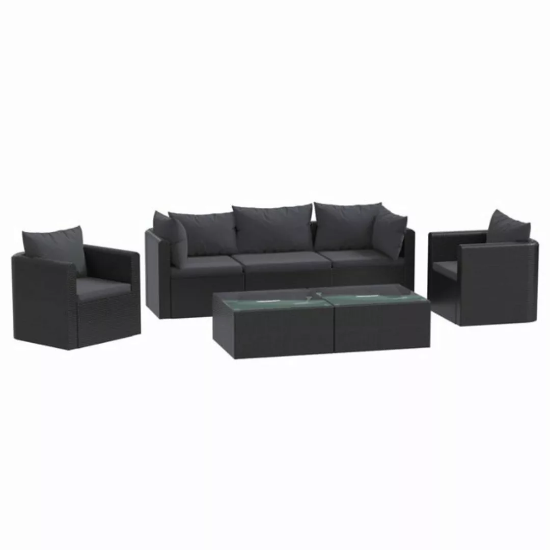 vidaXL Loungesofa 7-tlg. Garten-Lounge-Set mit Auflagen Poly Rattan Schwarz günstig online kaufen