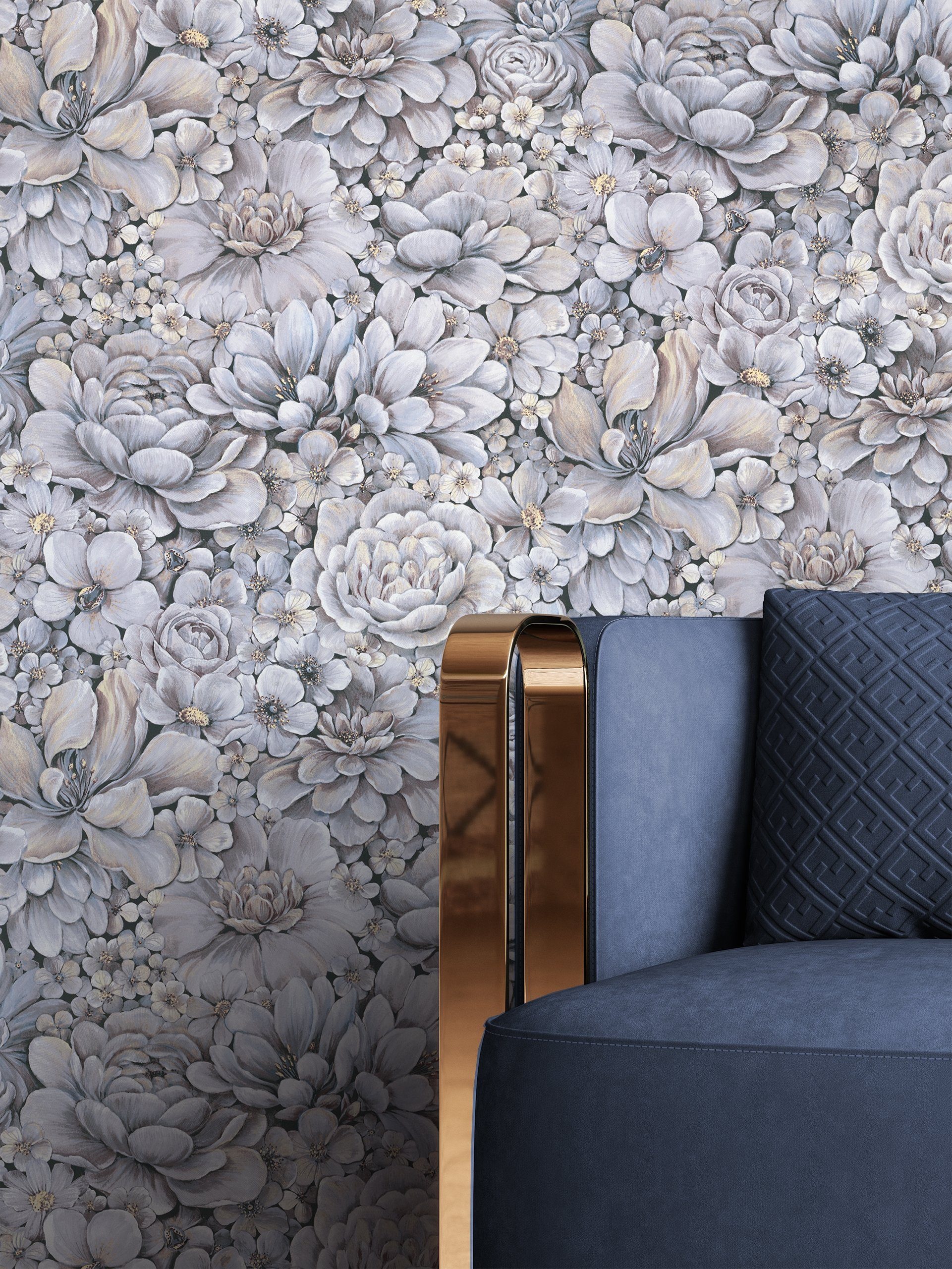 Newroom Vliestapete, Blau Tapete Floral Blumen günstig online kaufen