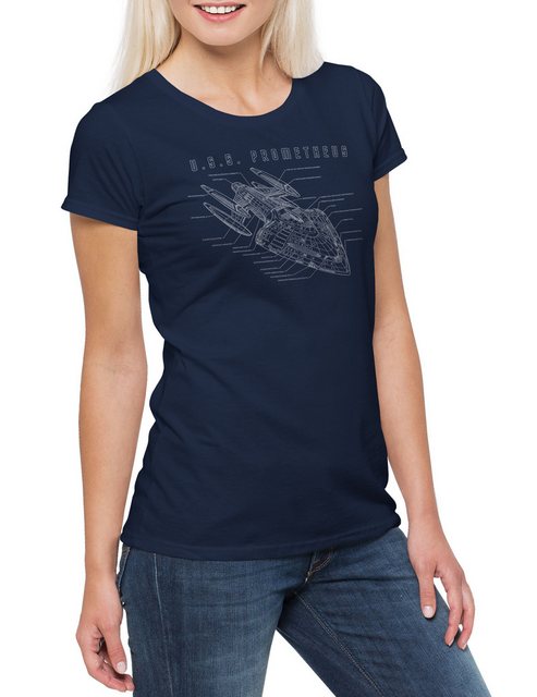 Urban Backwoods Print-Shirt Prometheus Blueprint Damen T-Shirt Raumschiff S günstig online kaufen