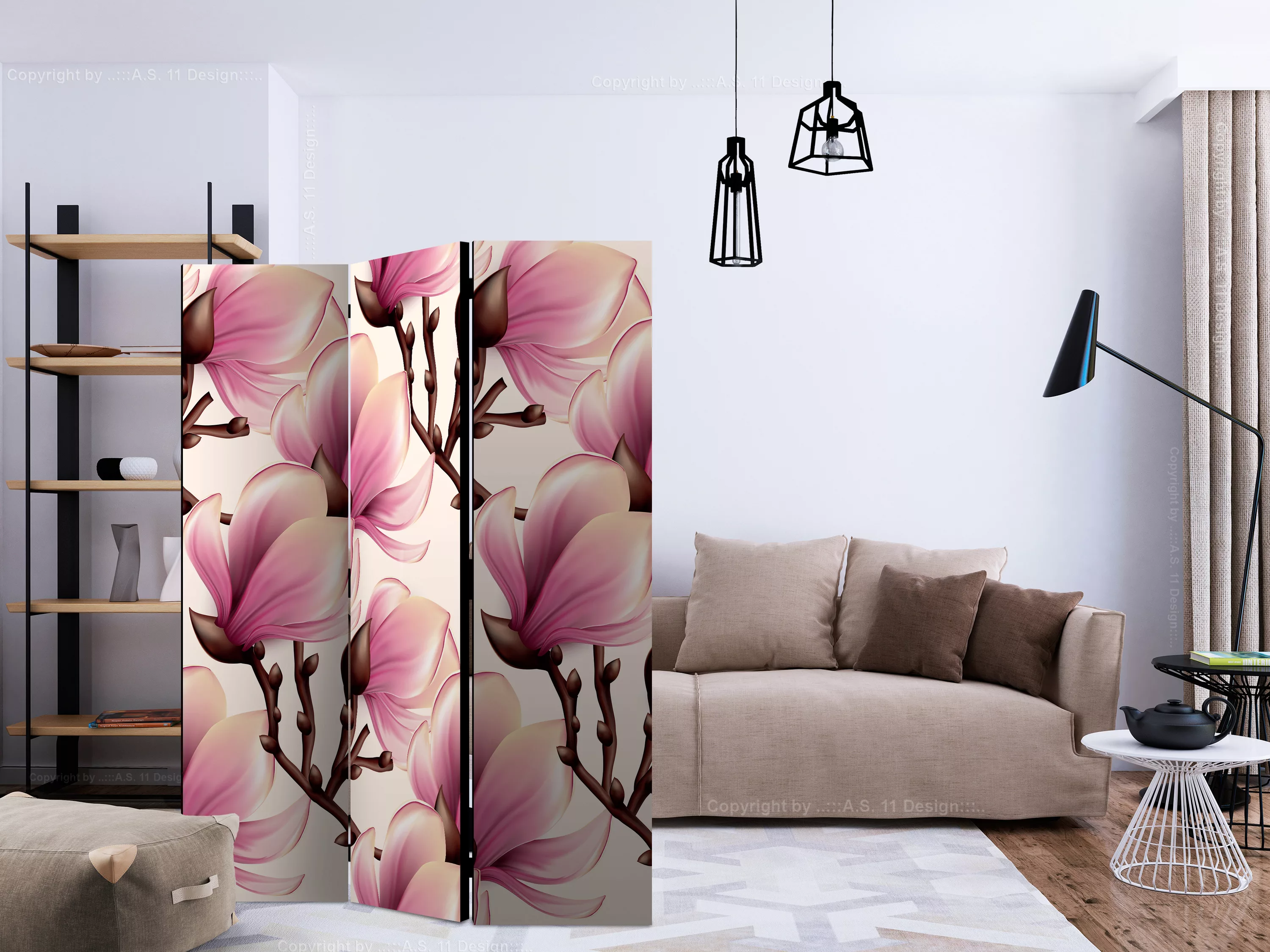 3-teiliges Paravent - Blooming Magnolias [room Dividers] günstig online kaufen