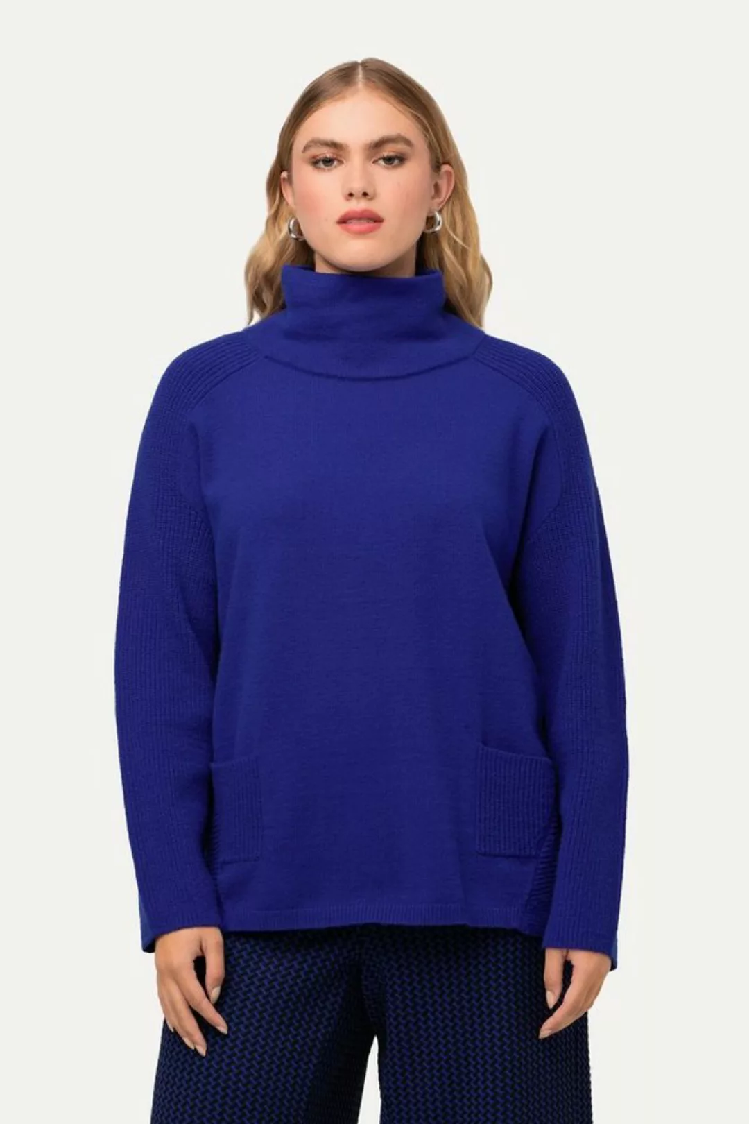 Ulla Popken Strickpullover Pullover Rippstrick-Einsätze Stehkragen Langarm günstig online kaufen