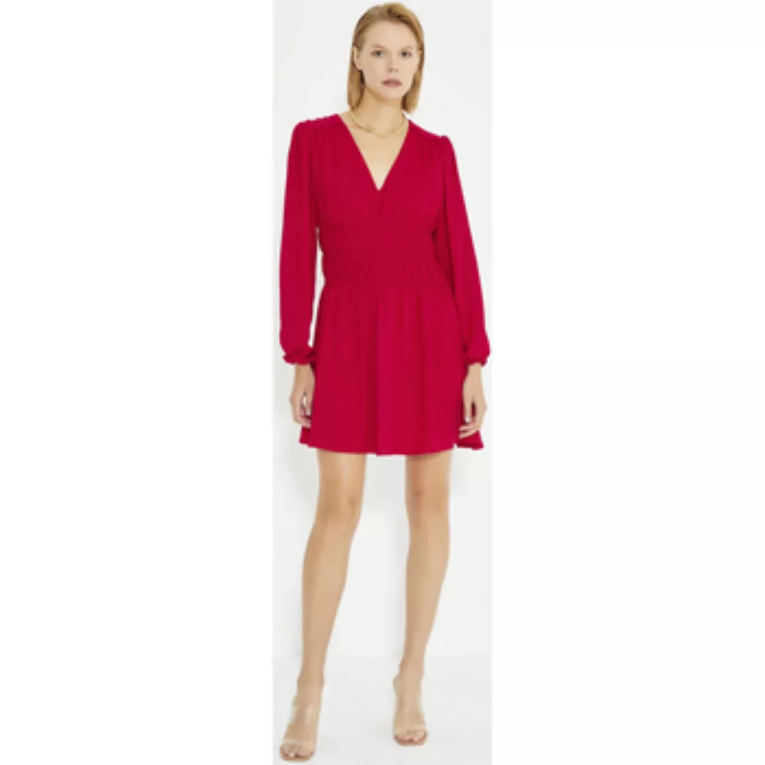 Just Like You  Kurze Kleider Red Gathered Waist Long Sleeve Dress günstig online kaufen