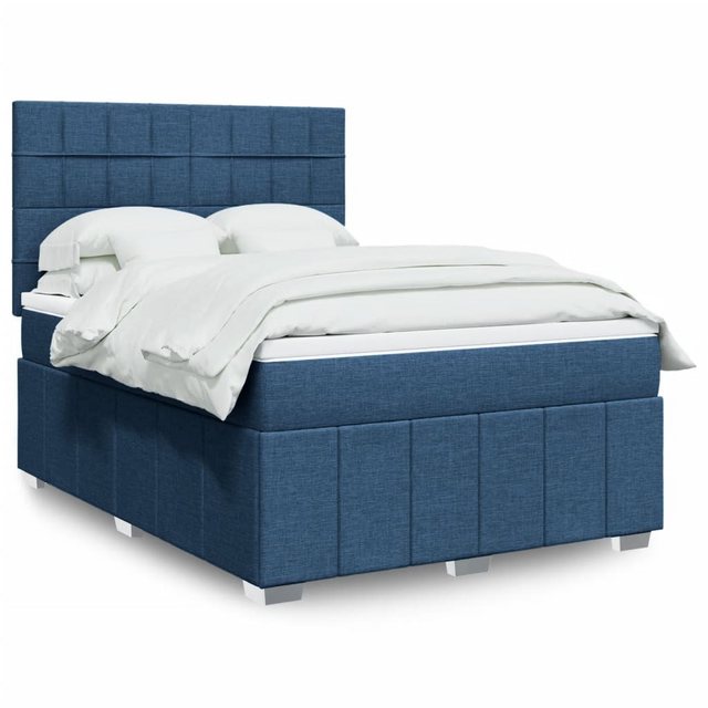 vidaXL Boxspringbett, Boxspringbett mit Matratze Blau 140x200 cm Stoff günstig online kaufen