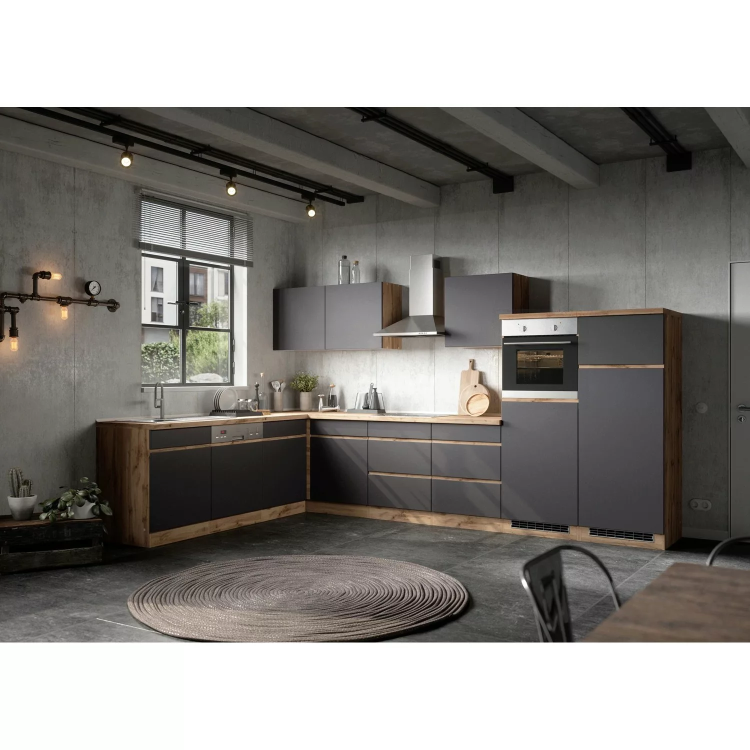 Held Möbel Winkelküche/L-Küche Turin 360 x 240 cm Graphit-Wotaneiche mit E- günstig online kaufen