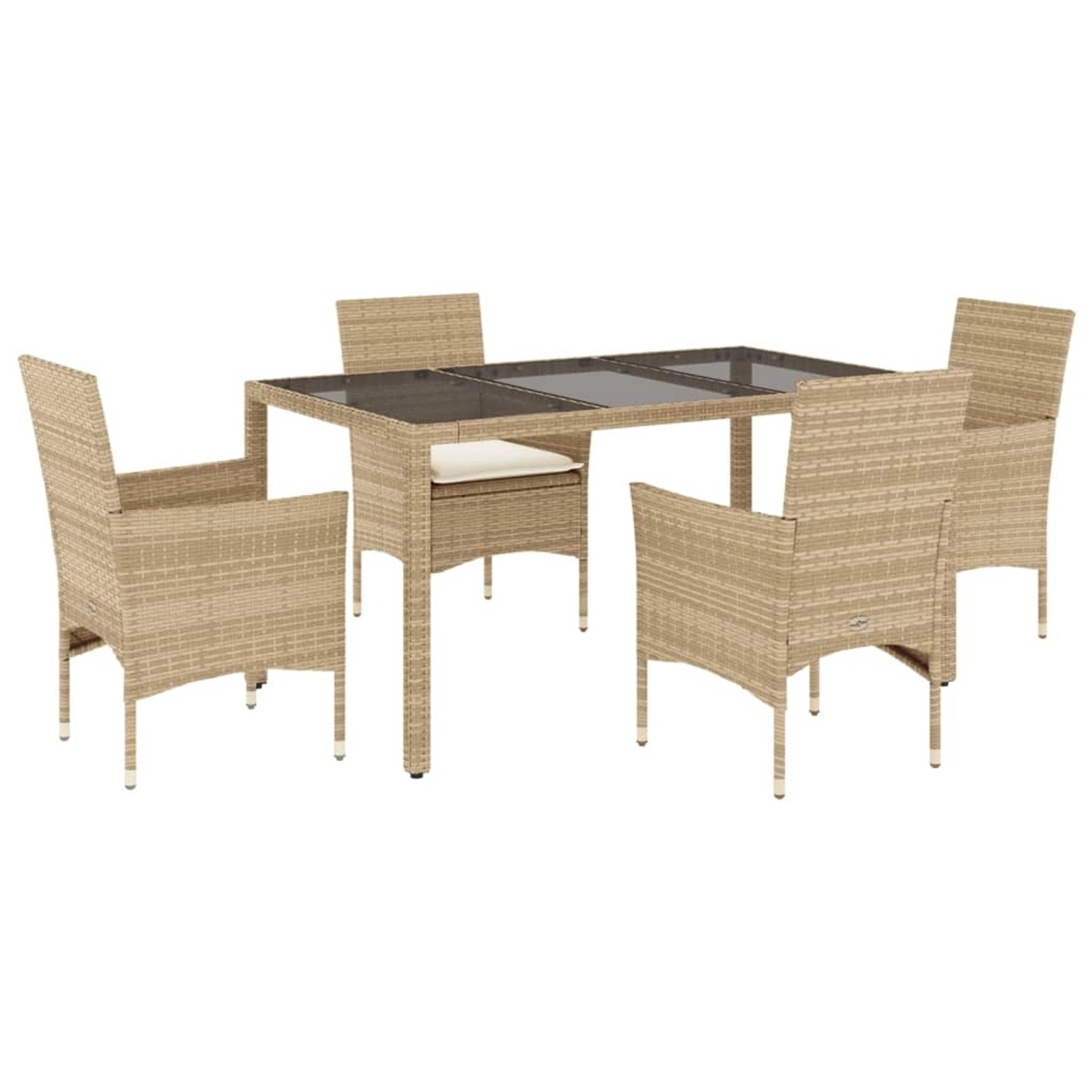vidaXL 5-Tlg Garten-Essgruppe mit Kissen Beige Poly Rattan und Glas 3278569 günstig online kaufen