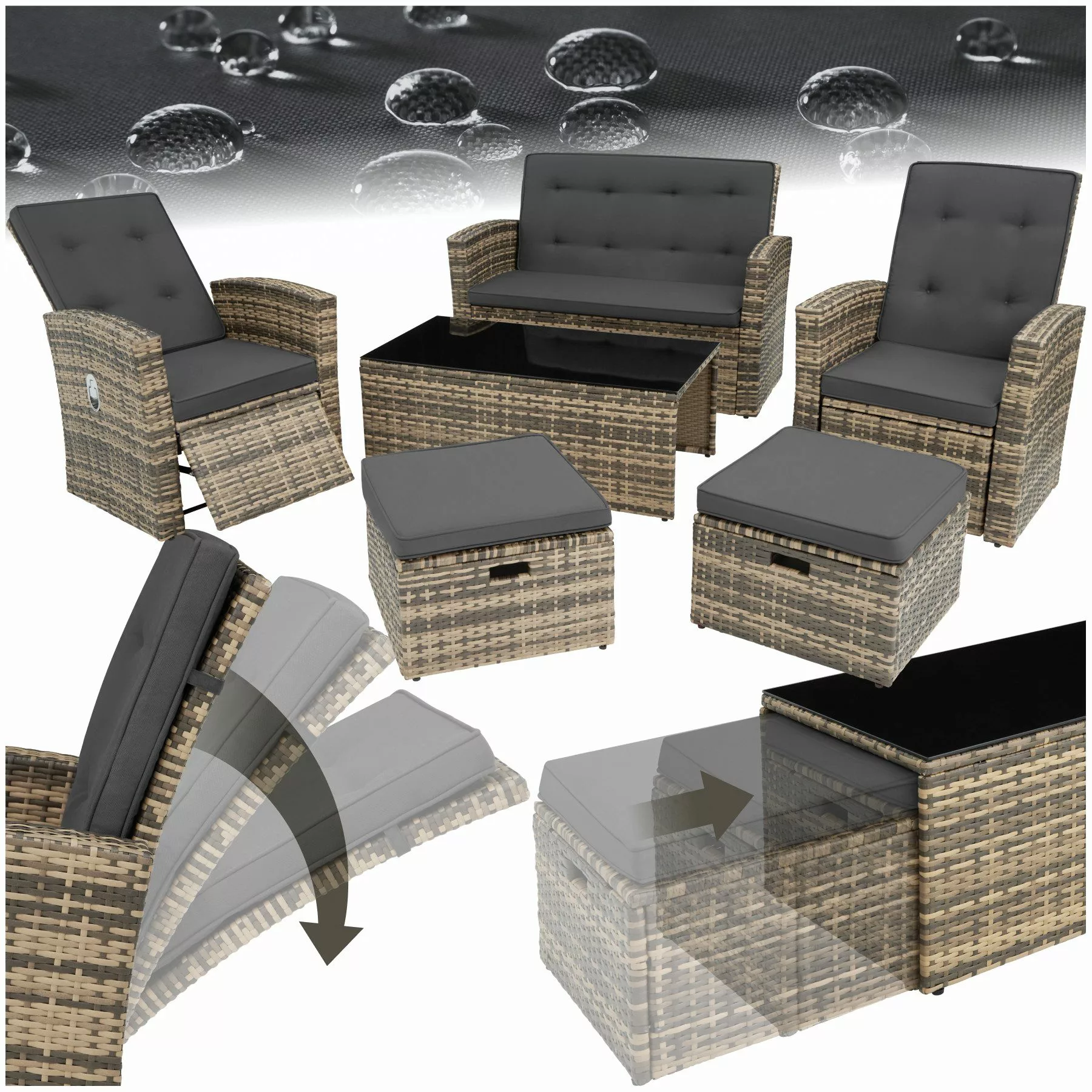 tectake Loungeset Rattan Lounge, (Set, 6-tlg), günstig online kaufen