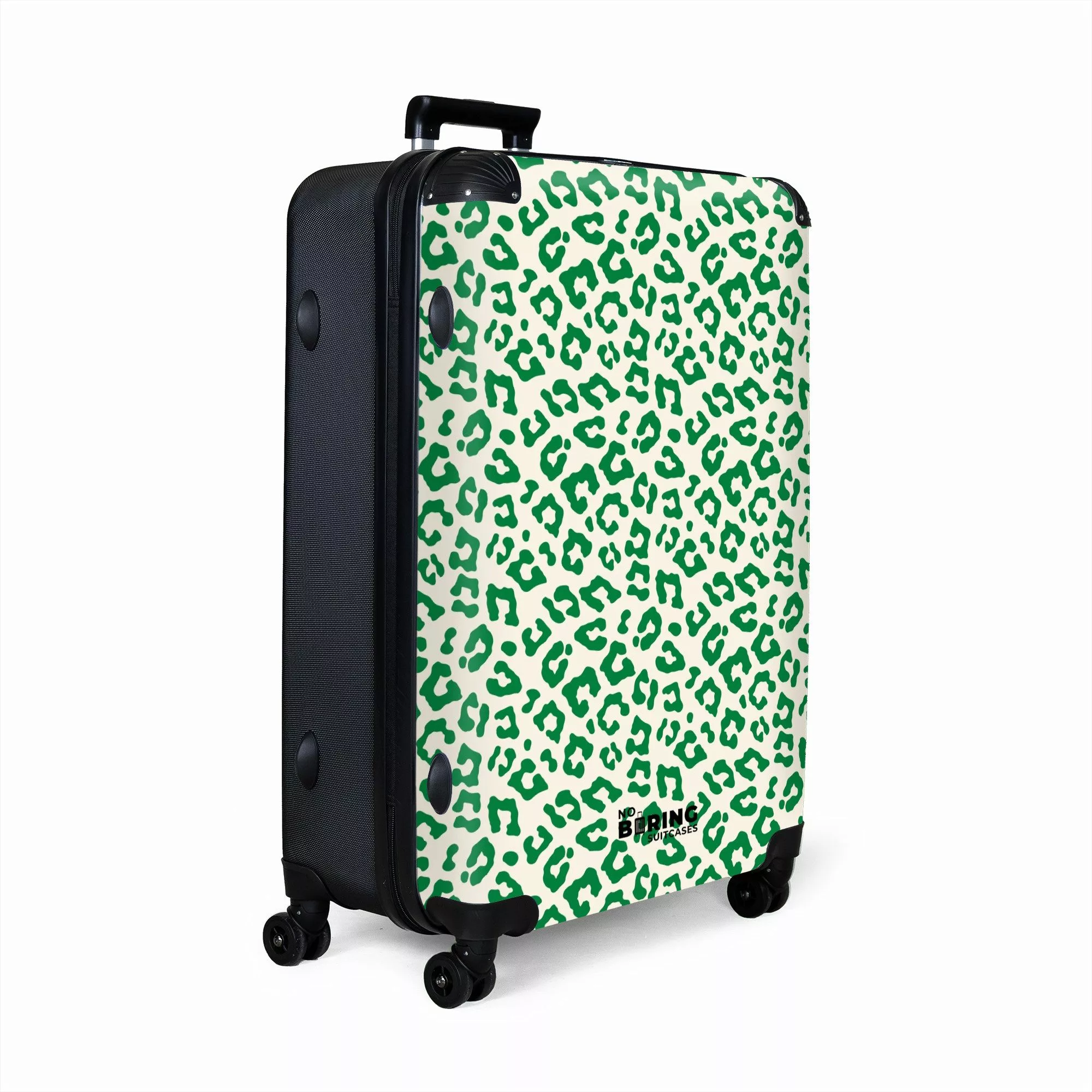 NoBoringSuitcases.com© Hartschalen-Trolley Grün mit weißem Pantherdruck günstig online kaufen